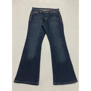 Salt Works Flare Jeans Women's Size 12 P Blue Embroidered Flap Pockets Stretch